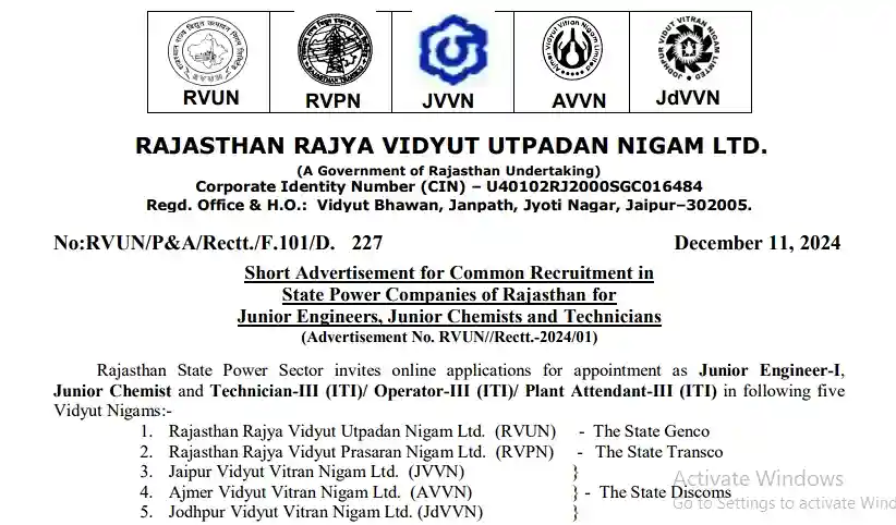 RVUNL JE Recruitment 2025